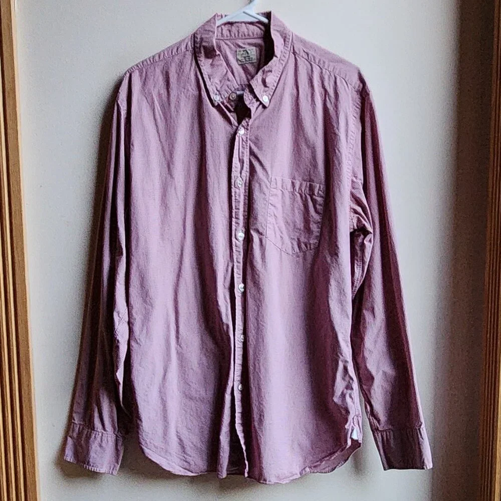 J.Crew Red/White Micro-Checked Casual Button Down Shirt Size Large